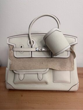 H Cargo Birkin 35 Nata Toile Goeland Swift PHW utility travel